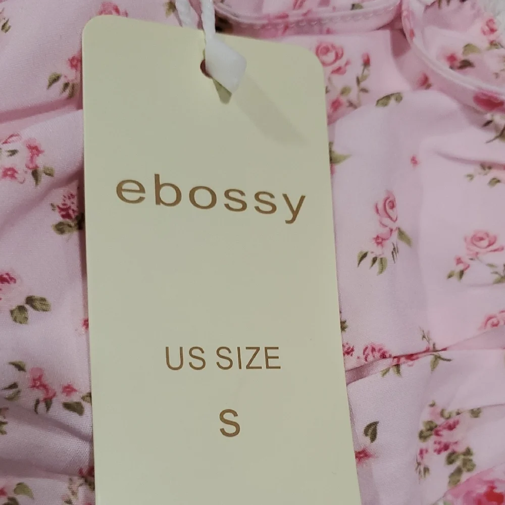 Ebossy Pink and White Barbiecor Floral Cottagecore  Halter Dress Size S - Picture 14 of 15